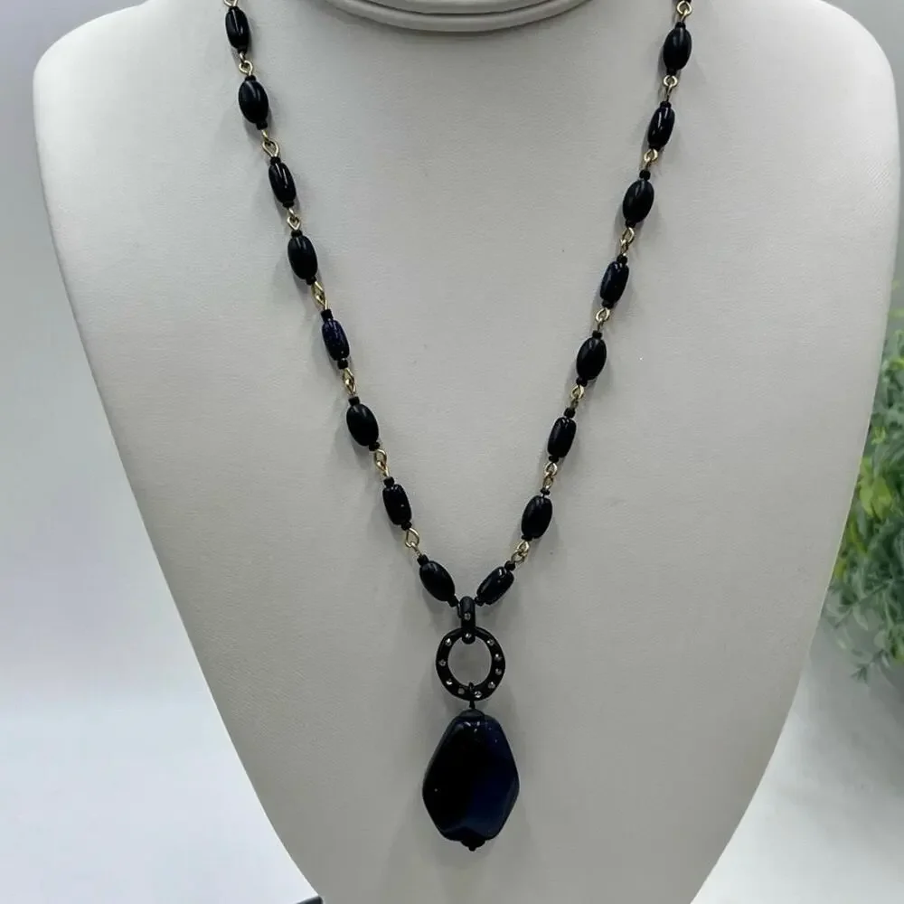 Sigrid Olsen Signed Dark Blue Glittery Stone Fashion‎ Statement Necklace